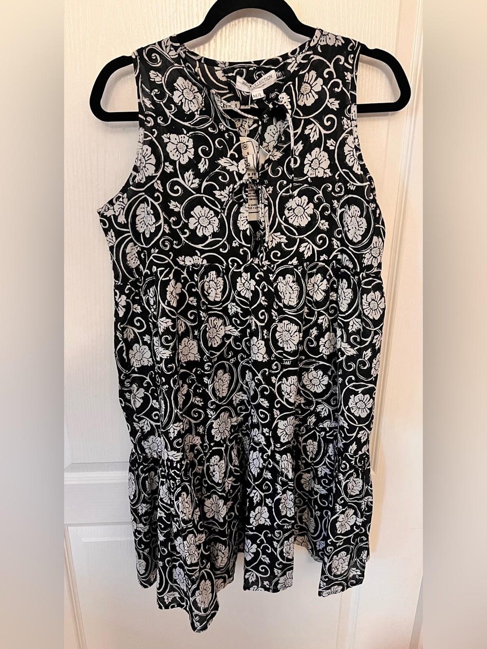 Emerson Fry Black & White Floral Tiered Mini Dress